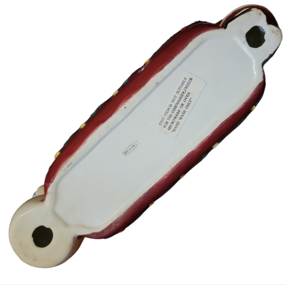 Vtg Christmas Earthenware Santa Snowman Ceramic Hearts Stars Candy Crackers Bowl - Picture 6 of 7